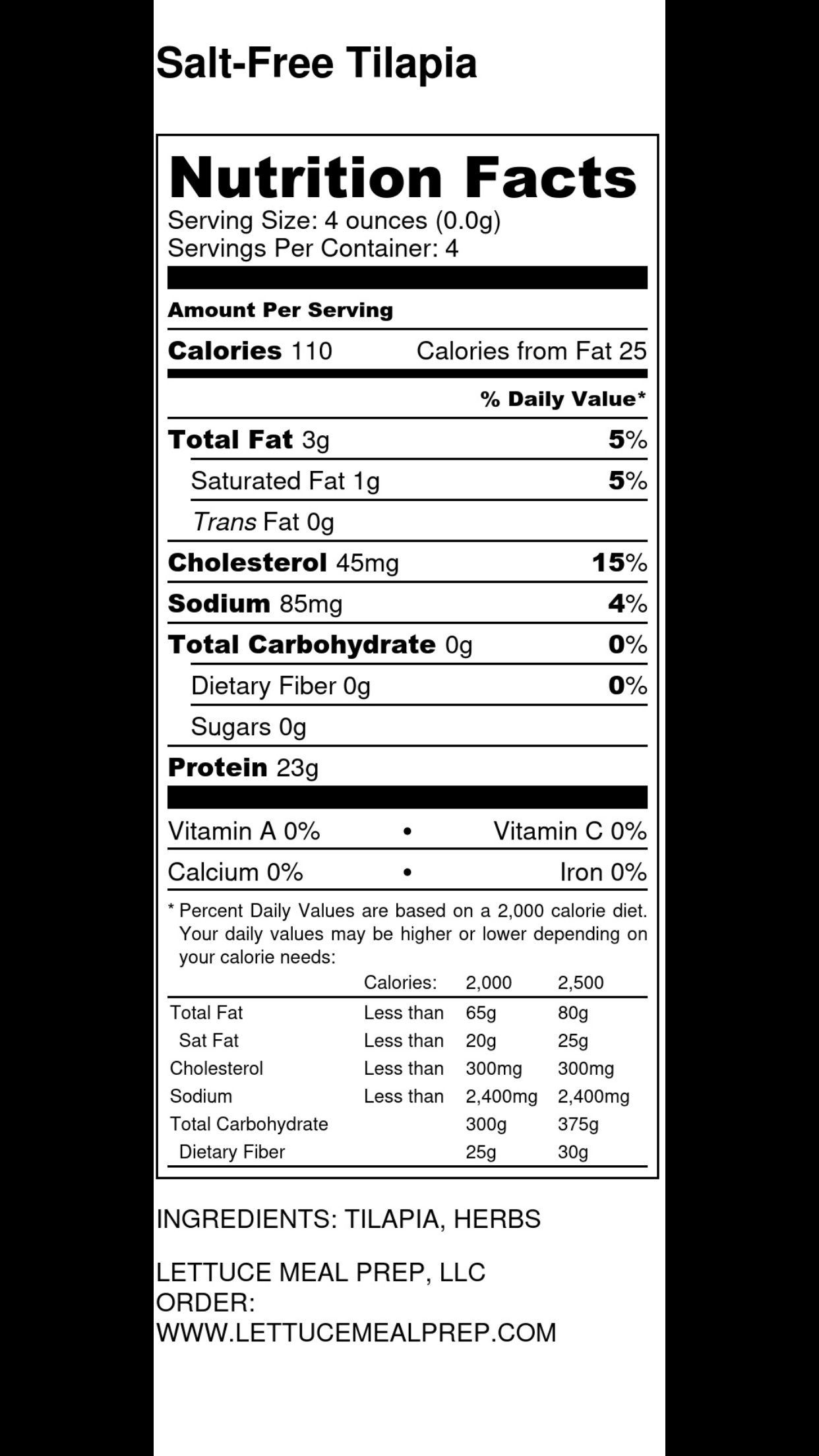 Salt-Free Tilapia (1 Pound)