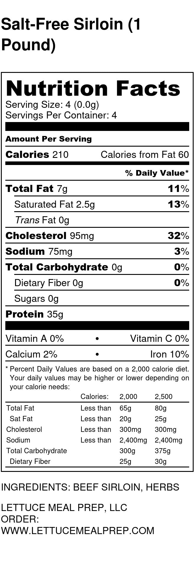 Salt-Free Sirloin (1 Pound)